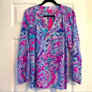 Lilly Pulitzer Women’s Elsa Silk Top (Pink Tropics - Mermaids Call) (Size - L)